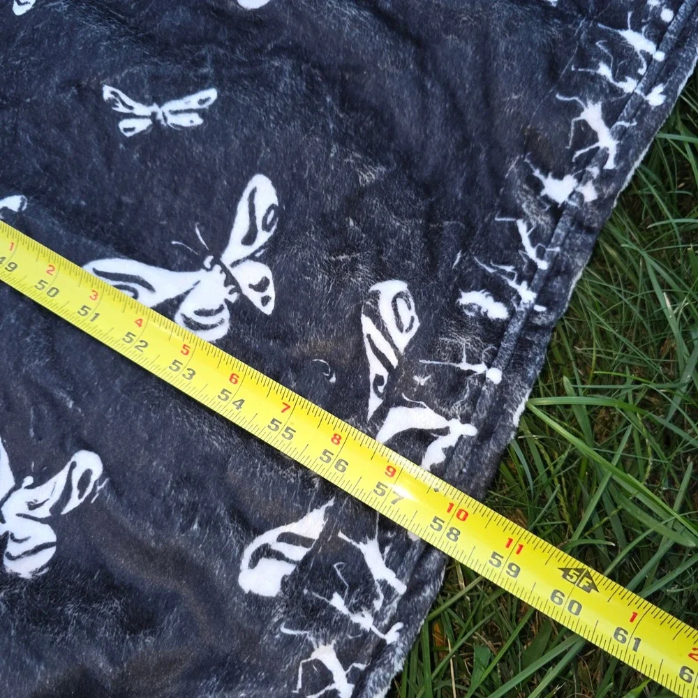 Tim Burton's Corpse Bride Throw Blanket Black White Butterfly Skull 40x60 NWT
